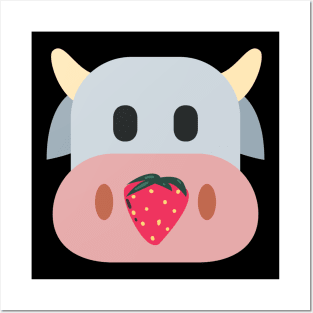 Strawberry Cow Eating, Cute , Cartoon Posters and Art